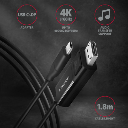 Cavo usb axagon rvc-dpc usb-c a displayport 1.8m 4k/60hz
