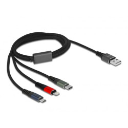Cavo delock 3in1 lightning/micro-usb/usb-c 1m nero/rosso