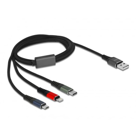 Cavo delock 3in1 lightning/micro-usb/usb-c 1m nero/rosso