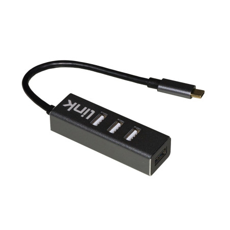 Hub usb link tipo-c a 4xusb 2.0/usb-c m/f nero [lkhub306]