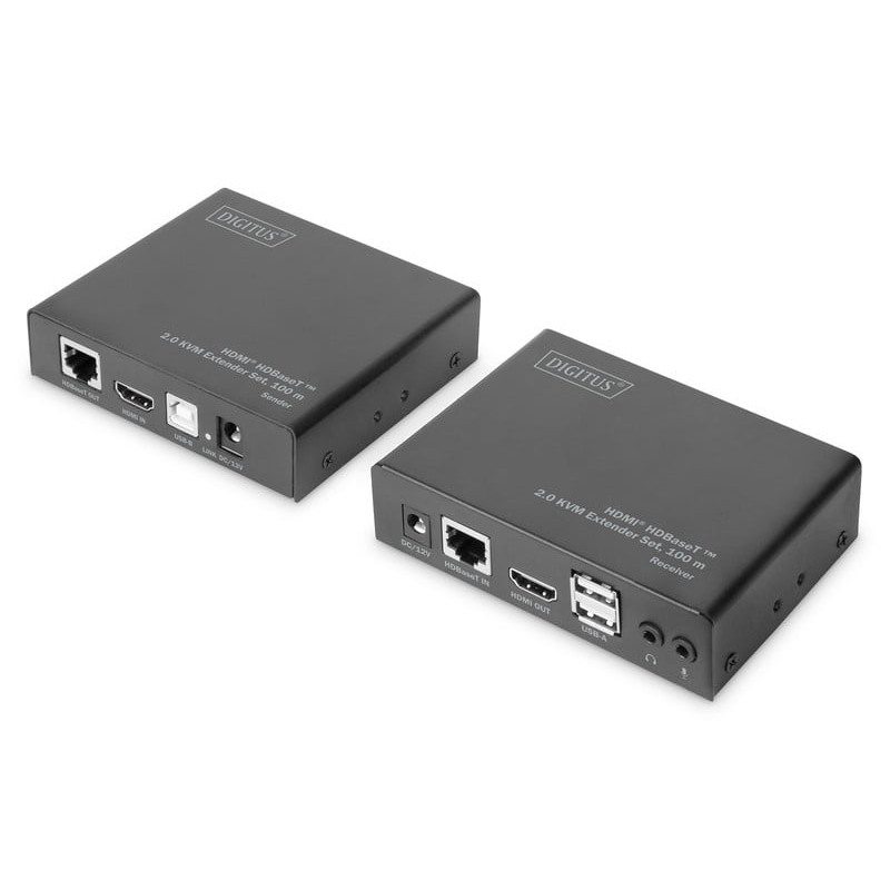 Kit di estensione kvm digitus hdmi hdbaset 2.0 4k/60hz 100m nero