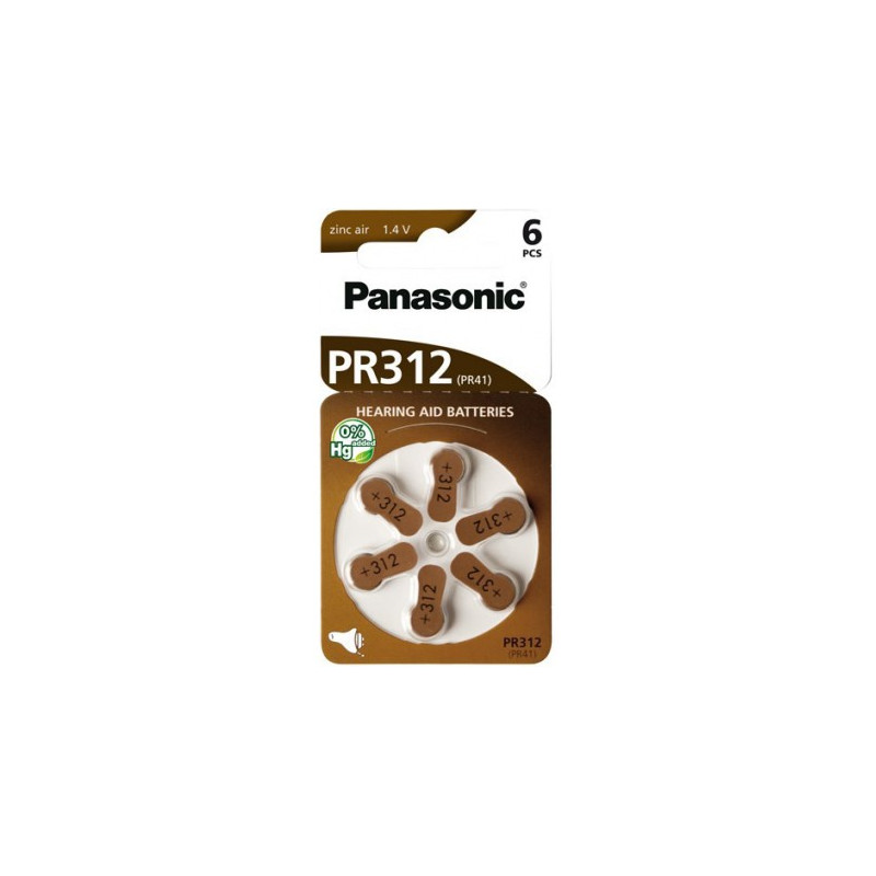 Batteria panasonic zinc air pr-312/6lb per apparecchio acustico