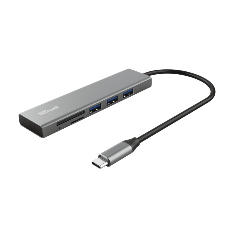Hub trust halyx fast usb-c a 3xusb-a/card reader argento