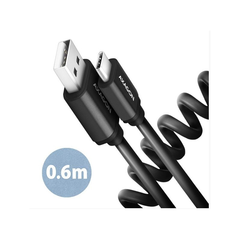 Cavo di ricarica axagon usb-cusb-a spirale 0.6m nero [bucm-am10tb]