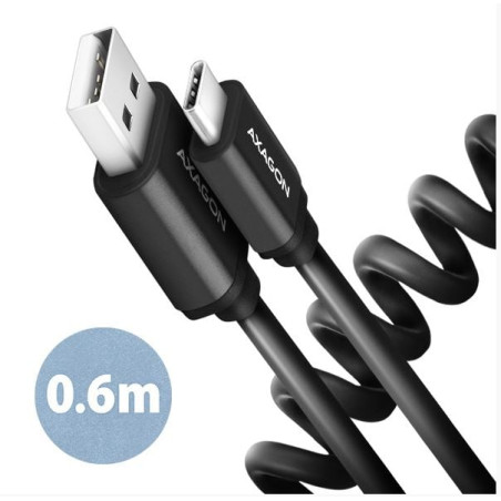 Cavo di ricarica axagon usb-cusb-a spirale 0.6m nero [bucm-am10tb]