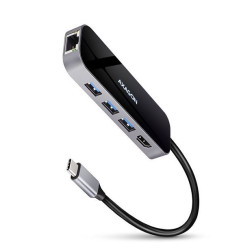 Hub usb axagon 3x usb -3.0 1x rj-45 1x hdmi argento/nero