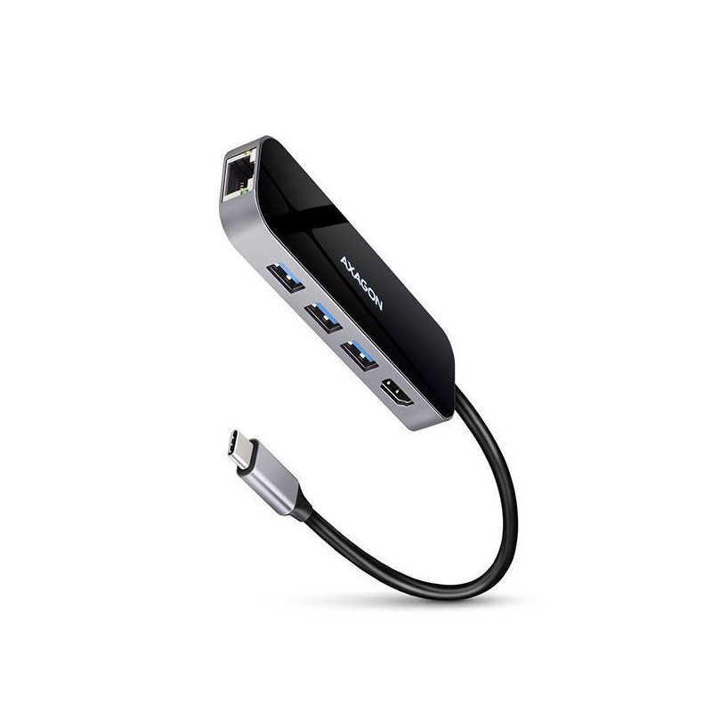 Hub usb axagon 3x usb -3.0 1x rj-45 1x hdmi argento/nero