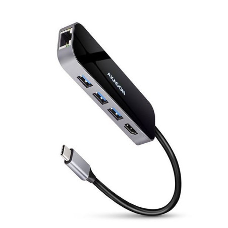 Hub usb axagon 3x usb -3.0 1x rj-45 1x hdmi argento/nero