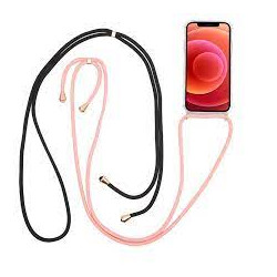 Custodia con laccio da collo celly per iphone 13pro nero/rosa [lacet1008bkpk]