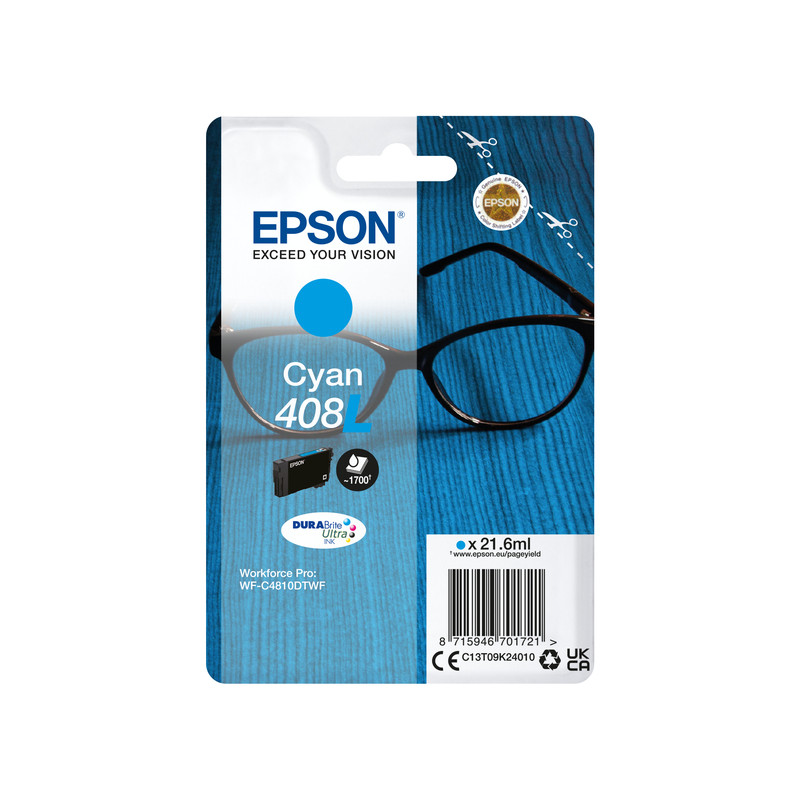 Cartuccia inchiostro epson 408l durabrite ultra 21.6 ml 1pz ciano