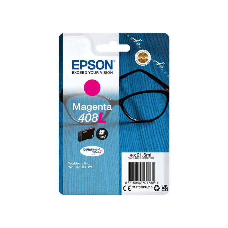 Cartuccia inchiostro epson 408l durabrite ultra singola 21.6 ml magenta