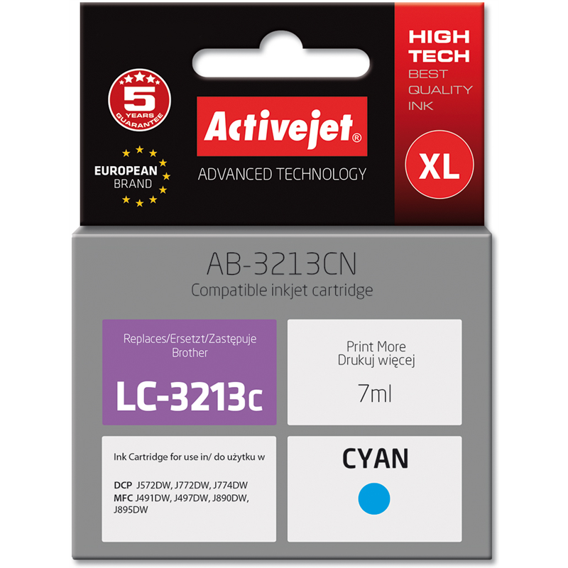 Cartuccia inchiostro activejet per brother lc3213c 7ml ciano [ab-3213cn]
