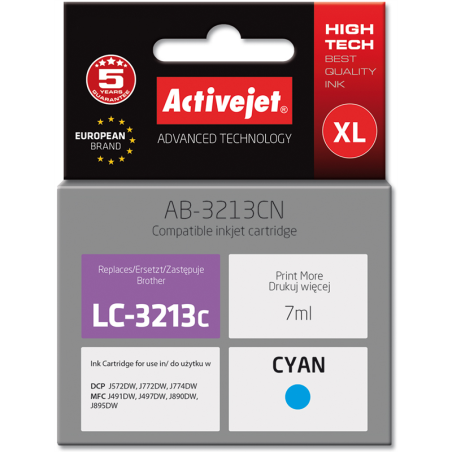 Cartuccia inchiostro activejet per brother lc3213c 7ml ciano [ab-3213cn]