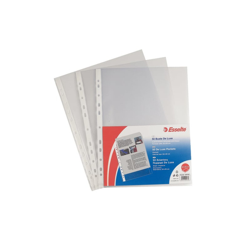 Buste trasparenti forate esselte 50pz. deluxe lucida 22x30 [395097500]