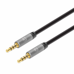 Cavo audio ausiliario manhattan stereo 3.5mm m/m 1m nero/argento