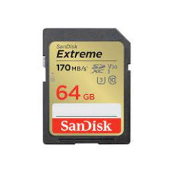 64gb scheda sdxc sandisk extreme 80/170 mb/s c10 v30 nero/oro [sdsdxv2-064g-gncin]