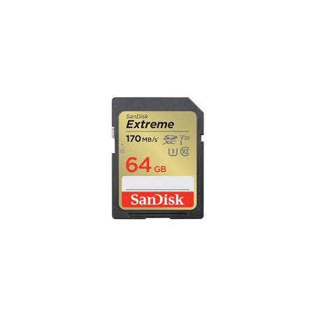 64gb scheda sdxc sandisk extreme 80/170 mb/s c10 v30 nero/oro [sdsdxv2-064g-gncin]