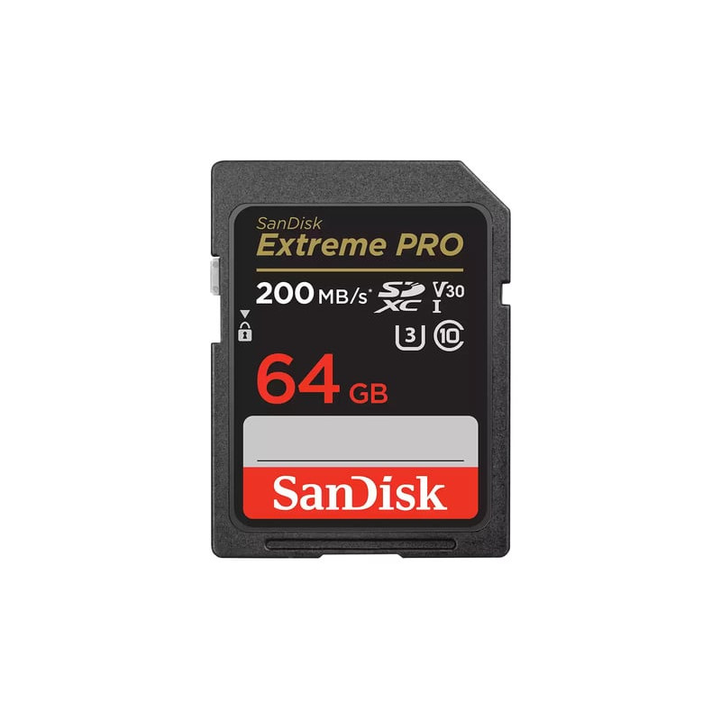 64gb scheda sdxc sandisk extreme pro 200/90 mb/s a2 c10 v30 nero