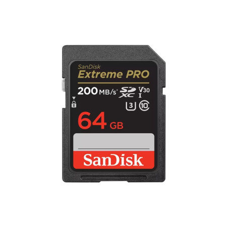 64gb scheda sdxc sandisk extreme pro 200/90 mb/s a2 c10 v30 nero