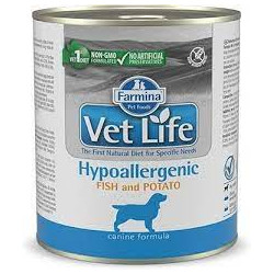 Mangime umido farmina vet life ipoallergenico pesce e patate per