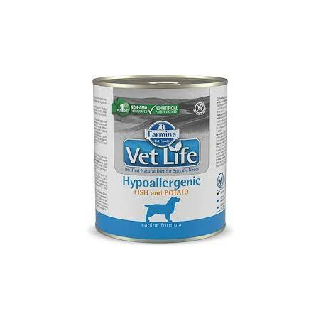 Mangime umido farmina vet life ipoallergenico pesce e patate per