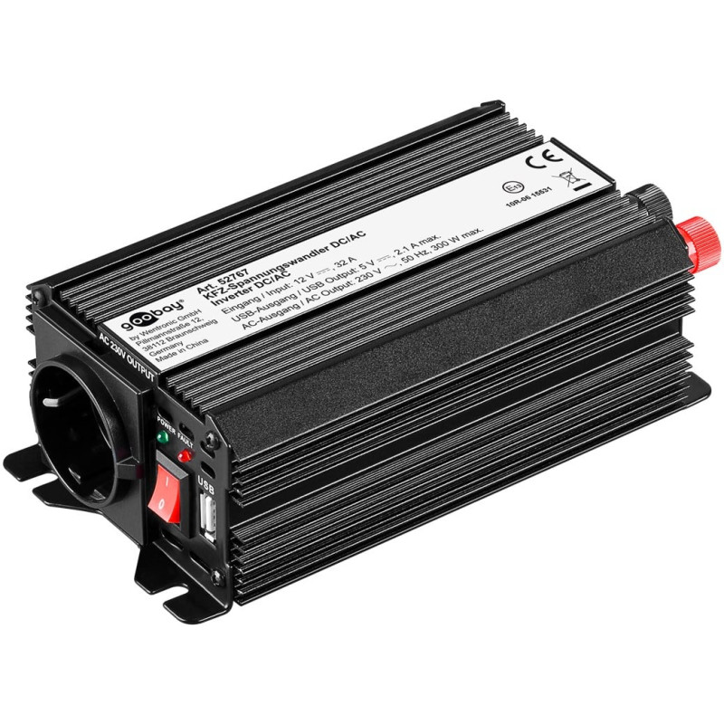 Inverter da auto goobay dc/ac 300w da 12v/230v con porta usb nero