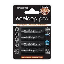 Pila alcalina panasonic eneloop pro aa/2500mah/4pz/nero [bk-3hcde/4be]