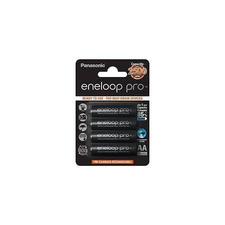 Pila alcalina panasonic eneloop pro aa/2500mah/4pz/nero [bk-3hcde/4be]