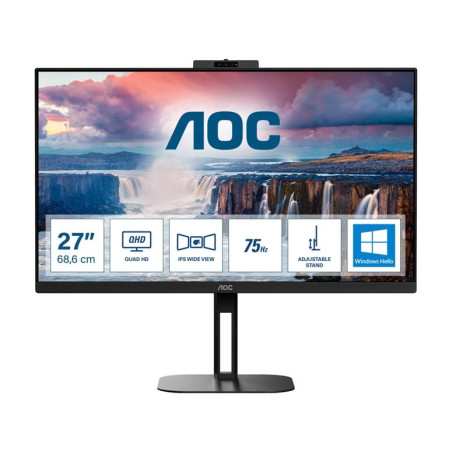 Monitor led 27" aoc q27v5cw quad hd 2560x1440p/1ms/classe f/nero