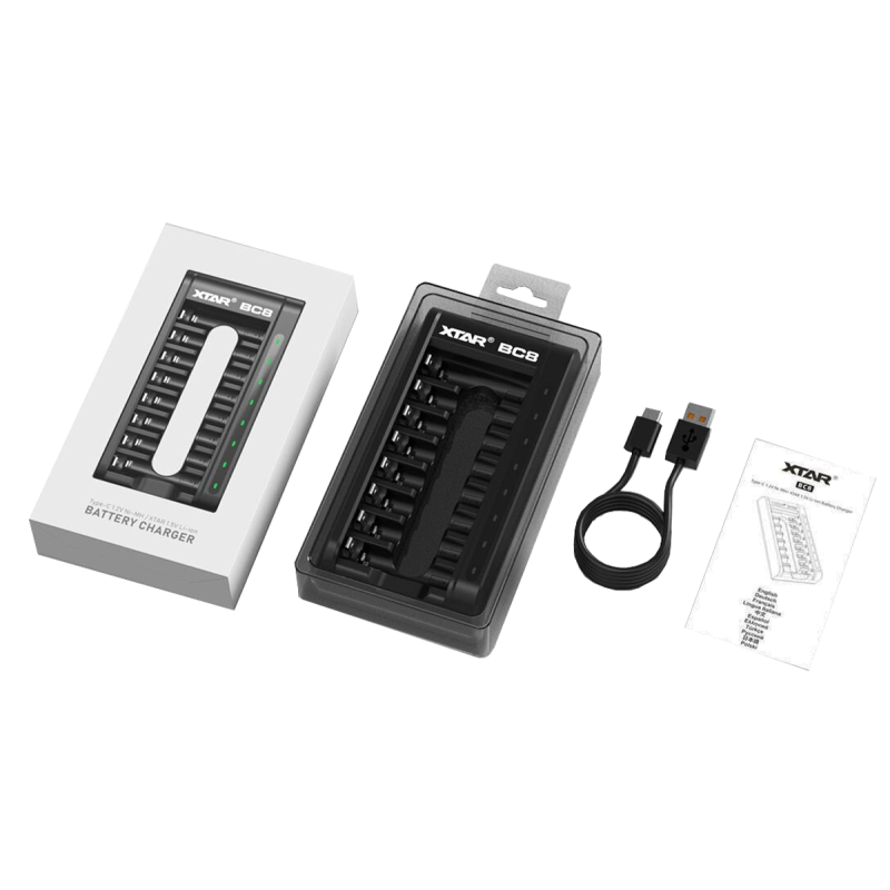 Caricabatteria xtar bc8 r03/8x0.5a/aaa and r6/aa li-ion 1.5v/usb-c/ni-mh