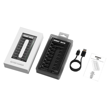 Caricabatteria xtar bc8 r03/8x0.5a/aaa and r6/aa li-ion 1.5v/usb-c/ni-mh