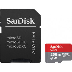 256gb scheda microsdxc sandisk ultra 150mb/s nero/rosso [sdsquac-256g-gn6ma]