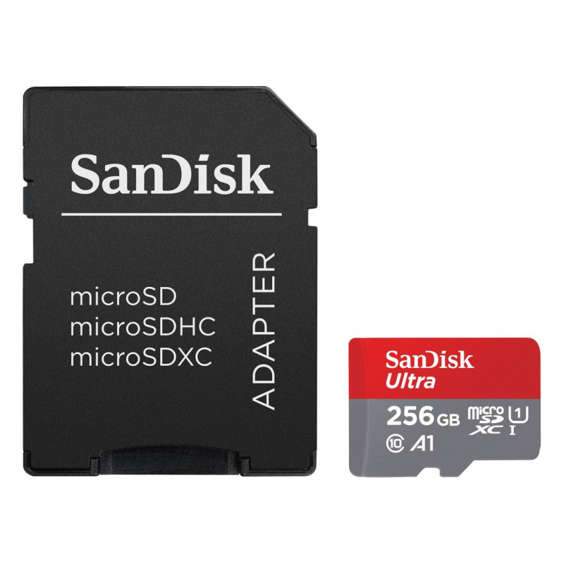 256gb scheda microsdxc sandisk ultra 150mb/s nero/rosso [sdsquac-256g-gn6ma]