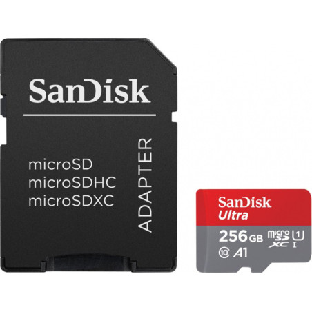 256gb scheda microsdxc sandisk ultra 150mb/s nero/rosso [sdsquac-256g-gn6ma]