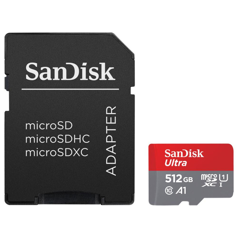 512gb scheda microsdxc sandisk ultra 150mb/s nero/rosso [sdsquac-512g-gn6ma]