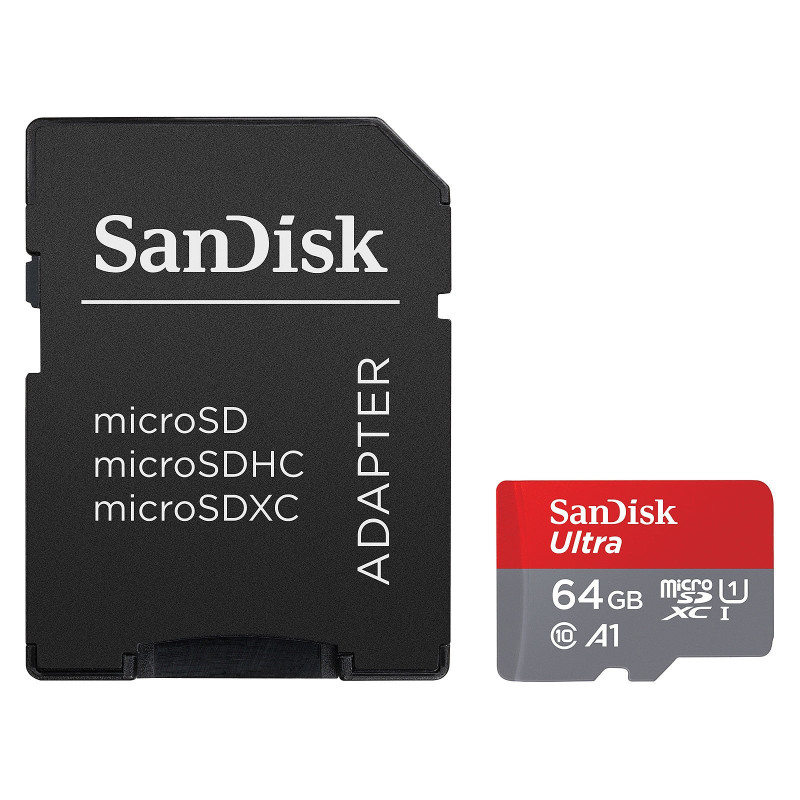 64gb scheda microsdxc sandisk ultra 140mb/s nero/rosso [sdsquab-064g-gn6ma]