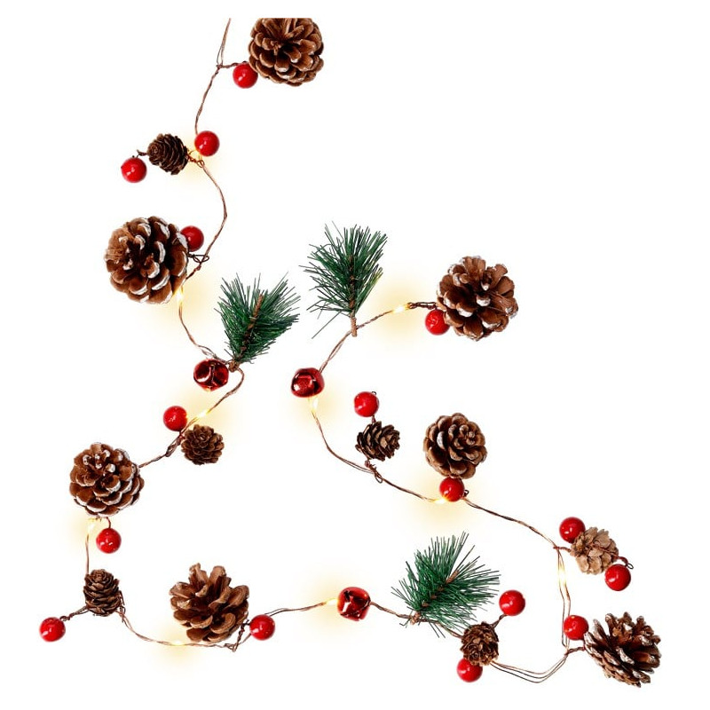 Catena luminosa decorativa goobay pigne e bacche rosse a batteria