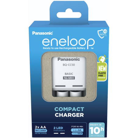 Caricabatteria panasonic eneloop compact bw-cc50 con 2xaa 2000mah