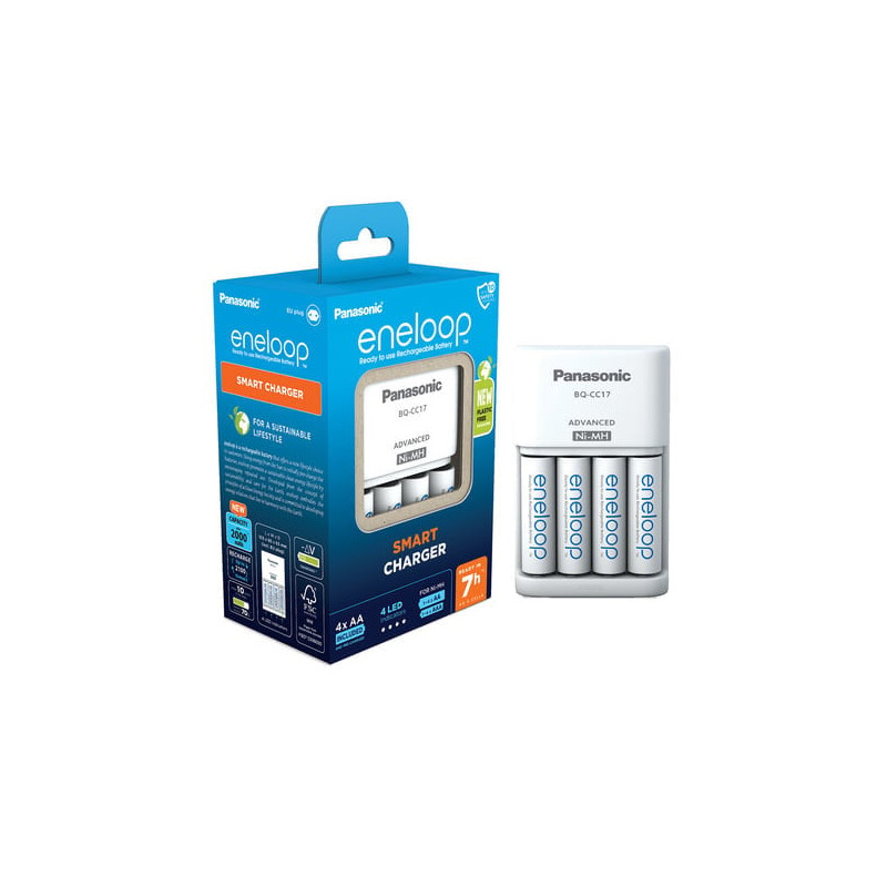 Caricabatteria panasonic eneloop smart bq-cc17 con 4xaa 2000mah