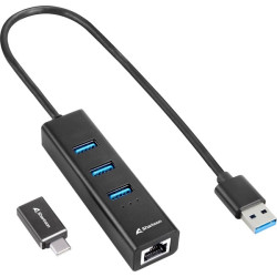 Hub usb sharkoon 3 porte usb 3.2 + rj45 ethernet nero [4044951037575]