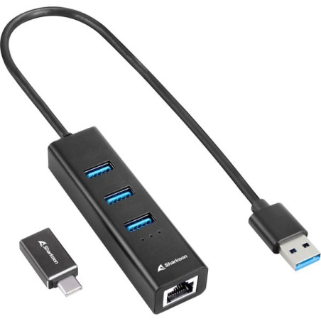 Hub usb sharkoon 3 porte usb 3.2 + rj45 ethernet nero [4044951037575]