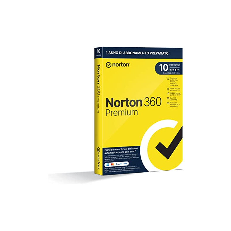 Antivirus symantec norton 360 premium 75gb 10 device 1 anno