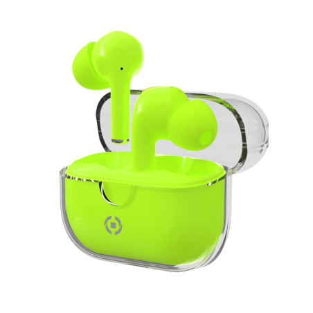 Auricolari celly true in-ear wireless verde con custodia trasparente