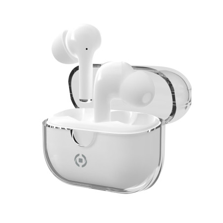 Auricolari celly true in-ear wireless bianco con custodia trasparente