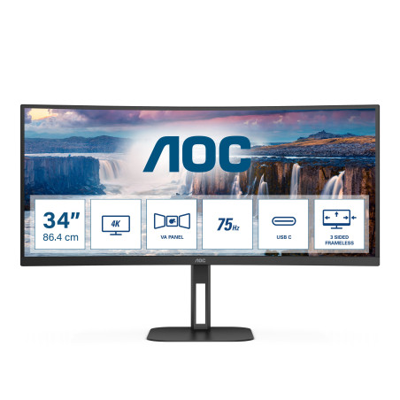Monitor led 34'' aoc cu34v5c wide quad hd 3440x1440p 1ms
