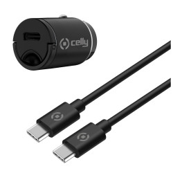 Alimentatore da auto celly usb-c con cavo usb-c 20w nero