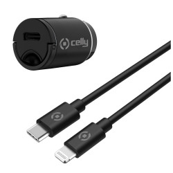 Alimentatore da auto celly usb-c con cavo usb-c/lightning