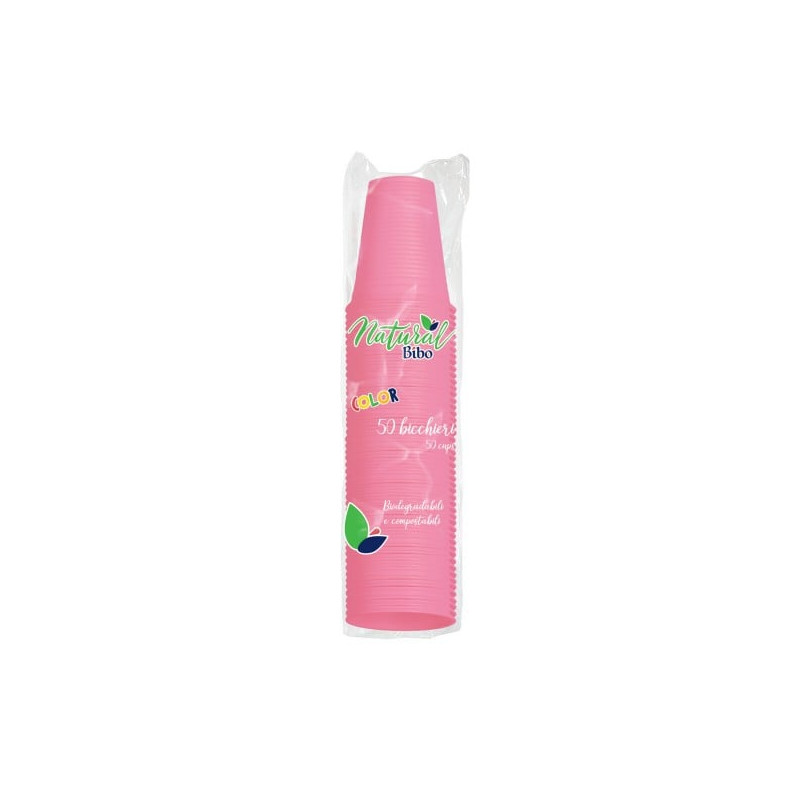 Bicchiere biodegradabili natural bibo 200cc 50pz rosa [5588915]