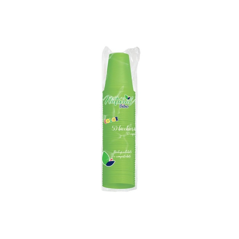 Bicchiere biodegradabili natural bibo 200cc 50pz verde [5588908]
