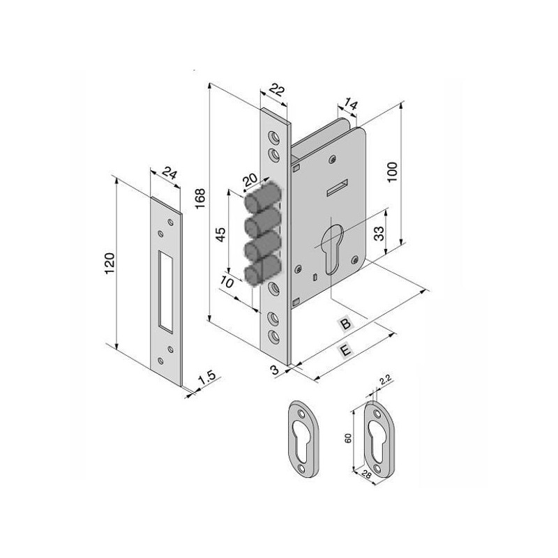 Serratura welka acciaio ottonato 136x110mm [020500004be]